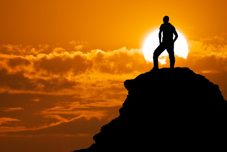 Man on top of mountain. Element of design.